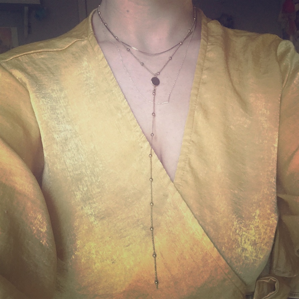 Double Strand Long Gold Necklace